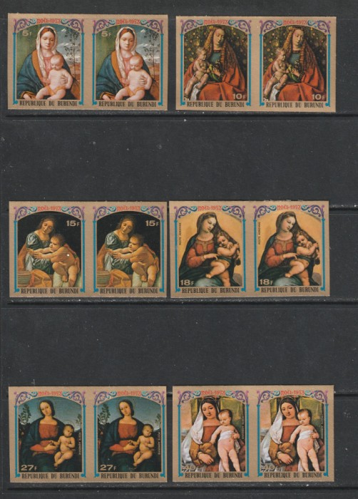 Burundi 1973 - Craciun Picturi &quot;Fecioara cu Pruncul&quot; x2 NEDANTELATE 6v MNH