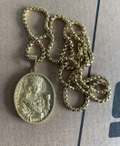 Medalion crestin superb placat aur lant 60 cm colier unisex