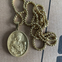medalion crestin superb placat aur lant 60 cm colier unisex