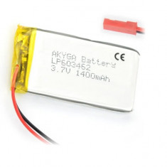 Acumulator Lithium Poliymer 06031 1400mAh 1S 3.7V fir cu conector JST-BEC 62x34x6mm AKYGA Battery