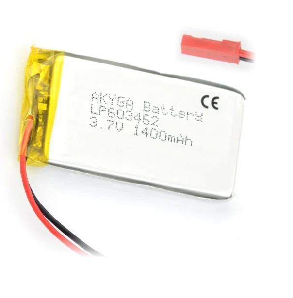 Acumulator Lithium Poliymer 06031 1400mAh 1S 3.7V fir cu conector JST-BEC 62x34x6mm AKYGA Battery