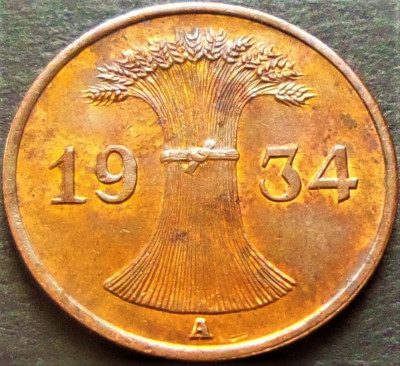 Moneda istorica 1 REICHSPFENNIG - GERMANIA, anul 1934 * cod 3111 = A.UNC foto