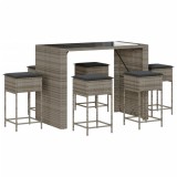 Cumpara ieftin Set mobilier bar de gradina cu perne, 7 piese, gri, poliratan