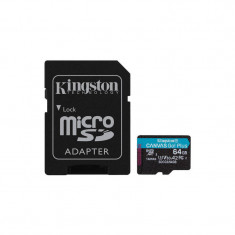 Card Kingston Canvas Go Plus microSDXC 64GB Clasa 10 U3 UHS-I 170 Mbs cu adaptor SD foto