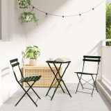 vidaXL Set bistro pliabil, 3 piese, verde &icirc;nchis, oțel