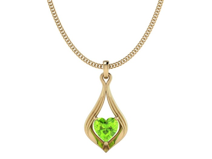 Pandativ din aur galben de 14K in forma de lacrima cu piatra verde