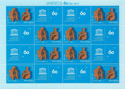 |Romania, LP 1702/2005, UNESCO - 60 de ani, coala de 8 timbre si 8 viniete, MNH foto