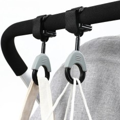 Set 2 Carlige pentru Carucior, din Plastic si Velcro, Sarcina Maxima 2 kg, Negru