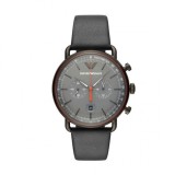Emporio Armani AR11168, Aviator Ceas Bărbați 43mm Cronograf Baterie cu Curea Din Piele Gri