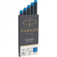 Patroane stilou mari albastre, cerneala permanenta, 5 bucati/cutie Parker Quink 1950384