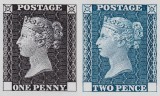 Cumpara ieftin ✅ ( V46 ) Marea Britanie: One penny black si Two pence blue-reproducere oficiala dupa capetele originale-cu serie - Expozitia Filatelica Londra 1990