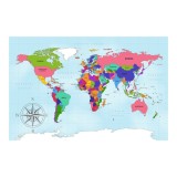 Harta geografica a lumii, autocolant, fara sipci, 130x87cm