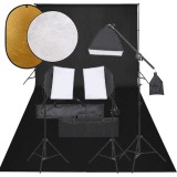Cumpara ieftin Kit studio foto cu set de lampi, fundal si reflector