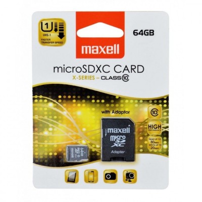 Card Micro SD (Secure Digital) Maxell cu Adaptor SD de 64 GB XC Clasa 10 foto