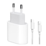 Set Incarcator 20 W, Compatibil cu Apple, Port USB-C, Fast Charging, si cablu de la USB-C la Lightning, Lungime 1M, Compatibil cu iPhone 11 / 11 Pro /