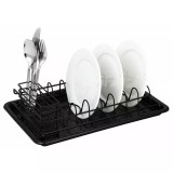 Suport, scurgator de vase cu tavita, otel, plastic, 38 x 24.5 x 9.5 cm, negru, Kinghoff