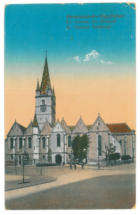 76 - SIBIU, Evanghelical Cathedral, Romania - old postcard - used - 1913