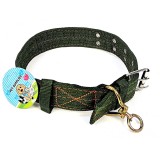 Zgarda pentru caine, curea material panza, lungime 67.5 cm, diametru maxim 18.5 cm, culoare verde, reglabila, catarama dubla