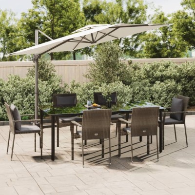 vidaXL Set mobilier de grădină cu perne, 7 piese, negru/gri, poliratan foto