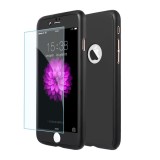 Cumpara ieftin Husa 360 iPhone 7 Neagra Fata+Spate+Folie Sticla, Protectie Completa, Piele Ecologica, Carcasa Apple
