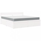 Cumpara ieftin Pat cu sertare si saltea, alb, 180x200 cm, lemn masiv pin