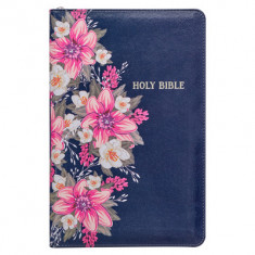 KJV Deluxe Gift Bible Printed Blue Floral with Zipper Faux Leather
