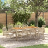 VidaXL Set de dining pentru grădină , 9 piese, cu perne bej din ratan sintetic.
