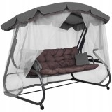 Balansoar gradina 226x126x192 cm, 3 in 1 leagan, pat si relaxare, cu plasa anti-insecte, copertina reglabila, saltea si perne incluse, gri si maro Hou