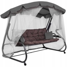 Balansoar gradina 226x126x192 cm, 3 in 1 leagan, pat si relaxare, cu plasa anti-insecte, copertina reglabila, saltea si perne incluse, gri si maro Hou