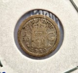 Indiile Olandeze de Est 1/10 Gulden 1910 moneda din argint km # 311 Wilhelmina