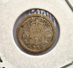 Indiile Olandeze de Est 1/10 Gulden 1910 moneda din argint km # 311 Wilhelmina