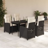 VidaXL Set mobilier de grădină cu perne, 5 piese, negru, poliratan