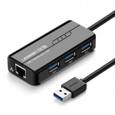 Ugreen Multifuncțional USB 3.0 HUB 3x USB/network adapter RJ45 Giga Ethernet - negru (20265)