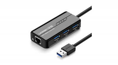 Ugreen Multifuncțional USB 3.0 HUB 3x USB/network adapter RJ45 Giga Ethernet - negru (20265) foto