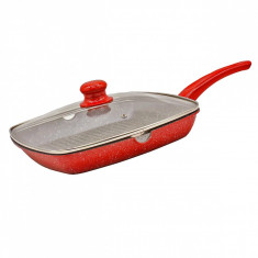 Tigaie Grill cu capac ZEPHYR Red Passion ZP 4316 E24C, 24 cm, Acoperire Marmura, Inductie, Rosu foto