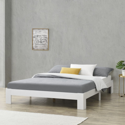 Rama pat lemn brad Raisio W140 alb 204 x 144 x 30 cm [en.casa] HausGarden Leisure foto