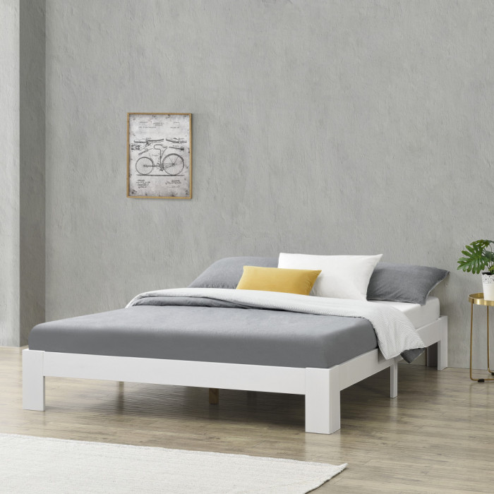Rama pat lemn brad Raisio W120 alb 204 x 124 x 30 cm [en.casa] HausGarden Leisure