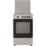 Aragaz Samus SM 450 BSS, Gaz, 4 arzatoare, Siguranţă plită + cuptor, Capac metal, 50x55 cm, Gri-aluminiu
