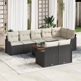 Set Canapea Grădină vidaXL 9 Piese cu Pernuțe Negru Ratan Polimer Acacia, Canapea Grădină vidaXL 2 Locuri cu Pernuțe Negru Ratan Polimer