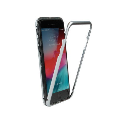 Husa Aluminiu OEM Magnetic Frame Hybrid cu spate din sticla pentru Apple iPhone 11 Pro Max, Argintie foto