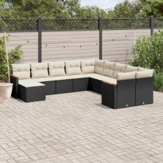 Gossi set canapele de gradina cu perne, 11 piese, negru, poliratan