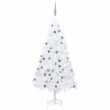 Brad Crăciun artificial pre-iluminat set globuri alb 120 cm PVC