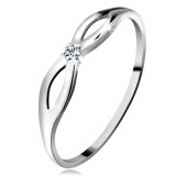 Inel realizat din aur alb de 14K cu diamant transparent strălucitor, braţe lucioase cu decupaje - Marime inel: 59
