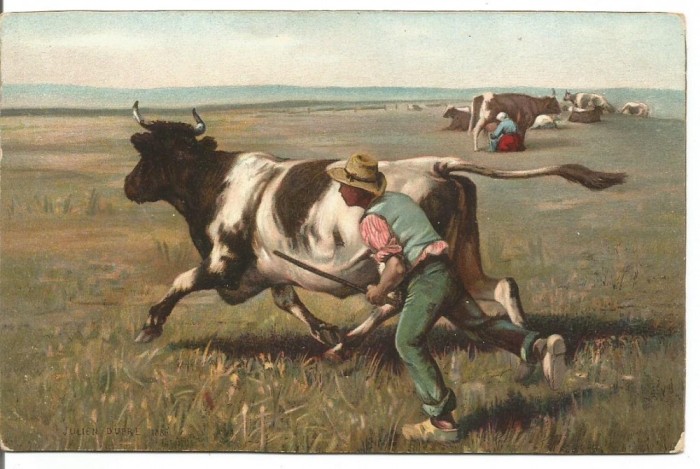 (@) carte postala(ilustrata)-FRANTA-Mulsul vacilor- lithografie