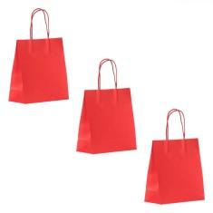Set Pungi Cadouri, Model Kraft, 3 Bucăți, Culoare Roșu, Dimensiuni 18x8x20 cm