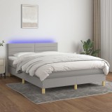 Cumpara ieftin Pat cu arcuri, saltea și LED, gri deschis, 140x190 cm, textil