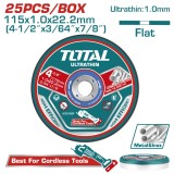 TOTAL - SET 25 DISCURI ABRAZIVE TAIERE METALE - 115MM(4-1/2")X1.0MM(3/64")X22.2MM(7/8")