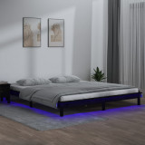 Cadru de pat cu LED mic dublu 4FT, negru, 120x190cm, lemn masiv GartenMobel Dekor, vidaXL