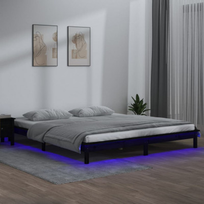 Cadru de pat cu LED mic dublu 4FT, negru, 120x190cm, lemn masiv GartenMobel Dekor foto