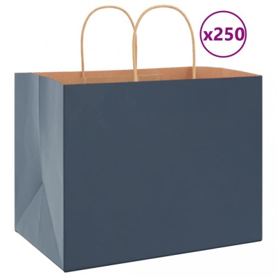 vidaXL Pungi de h&amp;acirc;rtie 250 buc cu m&amp;acirc;nere Albastre 32x22x24 cm foto